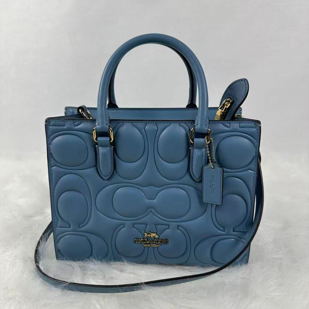 Coach Maggie Small Tote Bag Crossbody In Signature Leather/SV/Azure CY670
